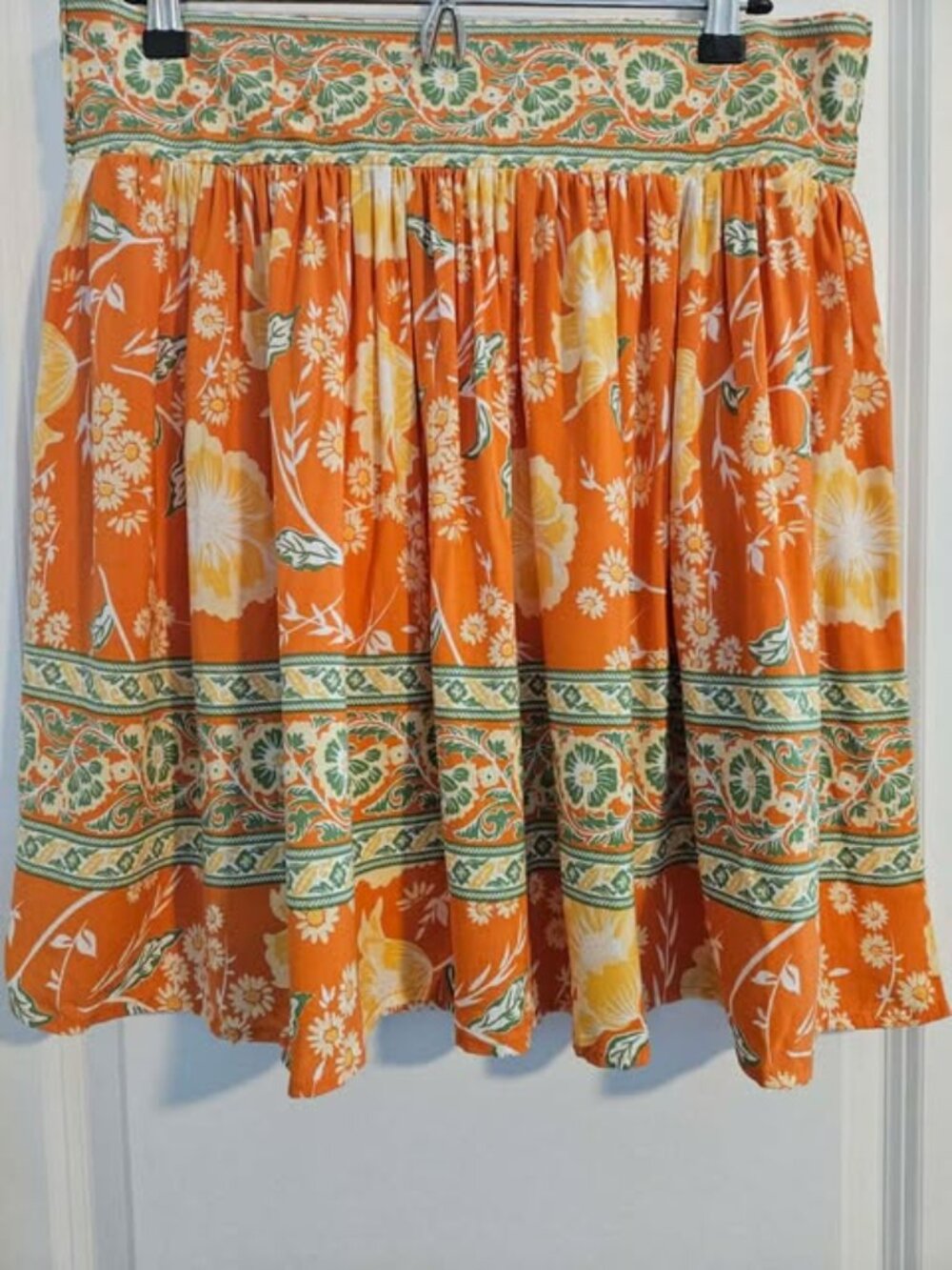 Cynthia Rowley Colorful Summer Skirt L Orange Boho Back-Elastic Waist Flowy